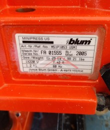 2005 Blum Mini Press Hinge Boring Machine
