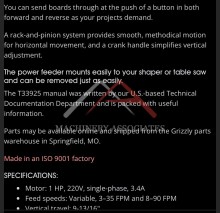 Grizzly 1HP 4 Roller Power Feeder