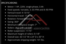 Grizzly 1HP 4 Roller Power Feeder