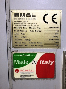 Omal Insert 900 cnc Bore Glue, Dowel Machine