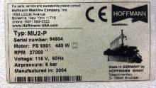Hoffman PP2-TSB Pneumatic Dovetail Machine