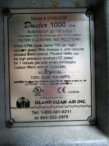 Used Island Clean Air Duster 1000 Dust Collector