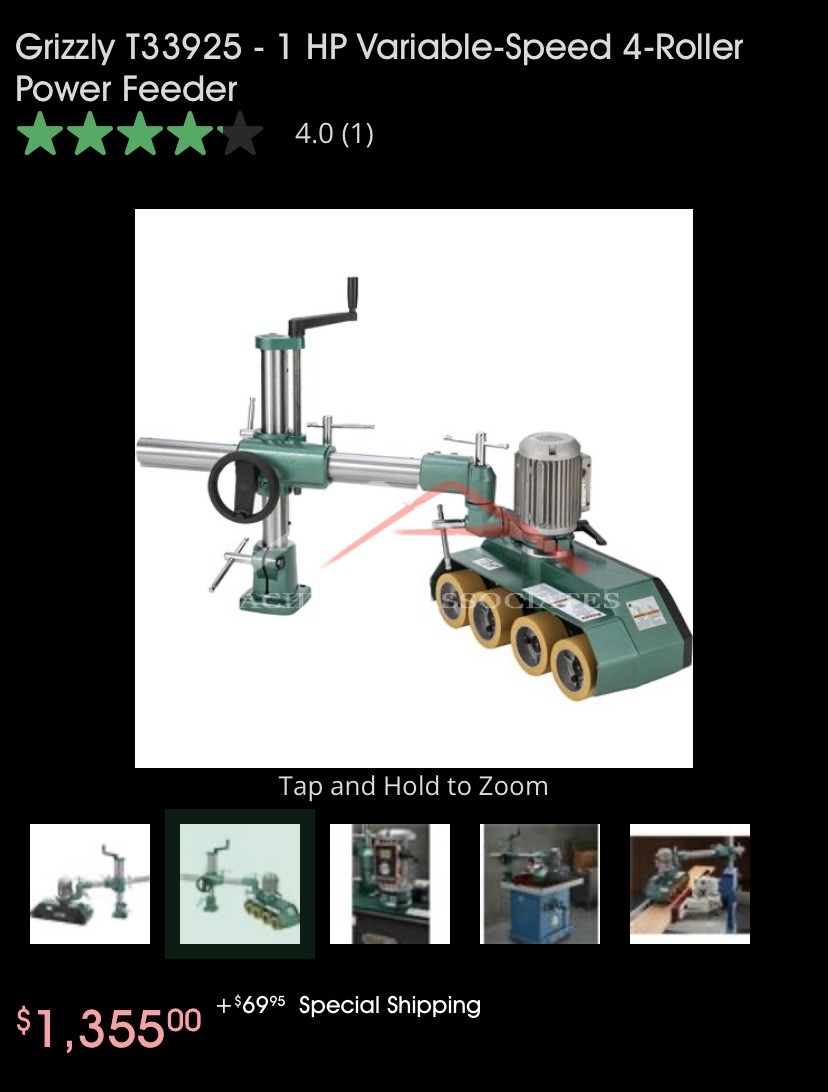 Grizzly 1HP 4 Roller Power Feeder