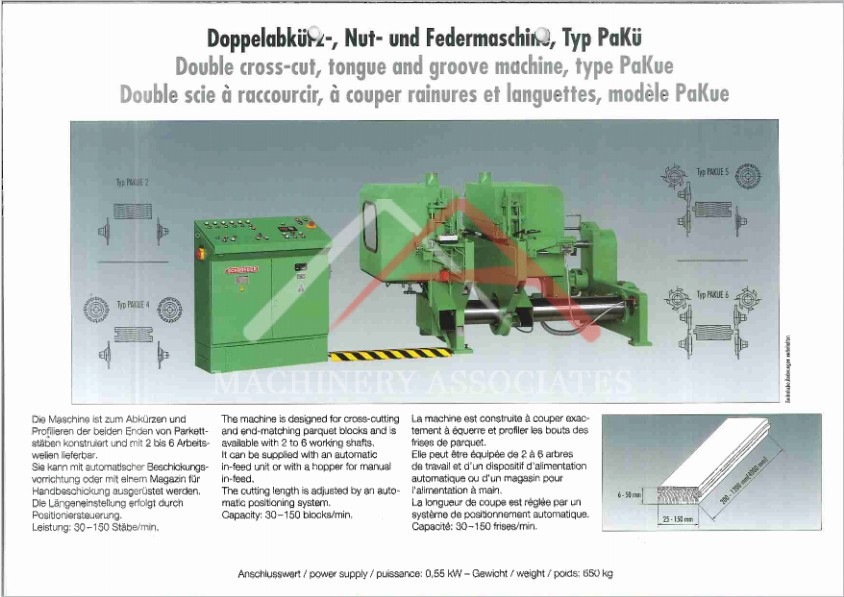 Gebr Schroeder Pakue Double End Tenoner for Flooring Gebr Schroeder Pakue Double End Tenoner for Flooring
