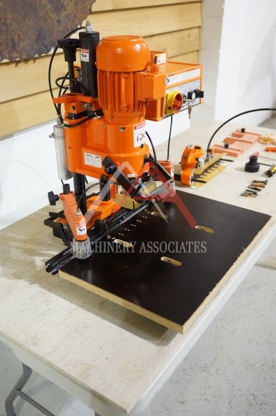 BLUM MINI PRESS W/ 7 SPINDLE LINE BORING ATTACHMENT