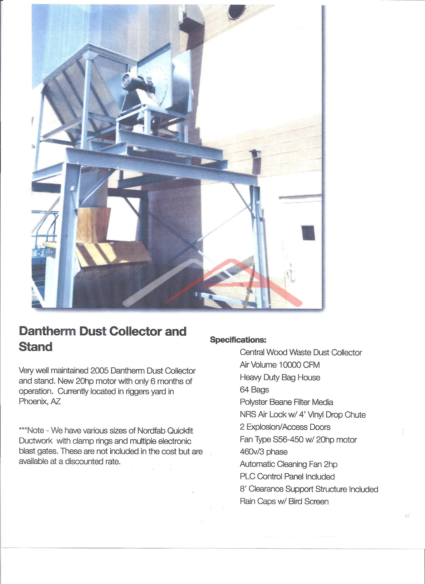 Dantherm Baghouse Dust Collector, Stand and Piping