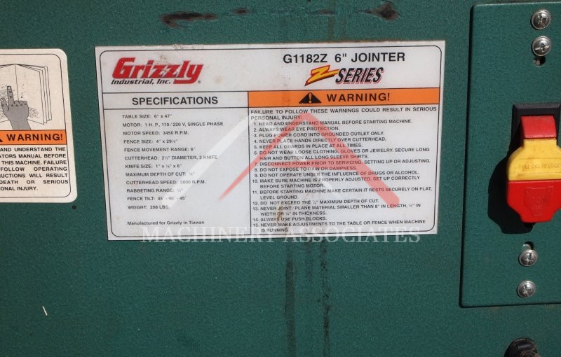 Grizzly G1182Z 6" Jointer Z Series